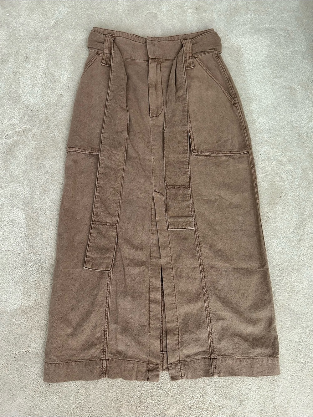 Free People Brown Utility Midi Skirt with Tie Belt